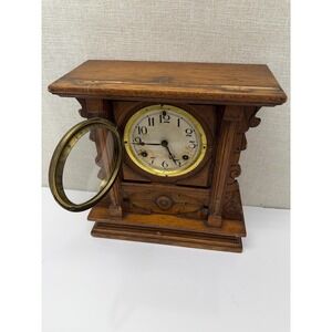 Antique Waterbury Wren Mantel Clock Wood Case Chime Parts/Repair
